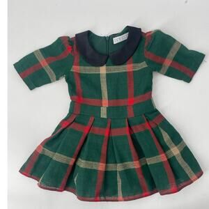 Ivy City Co Pleated Peter Pan Collar Red Green Plaid Christmas‎ Dress Size 1